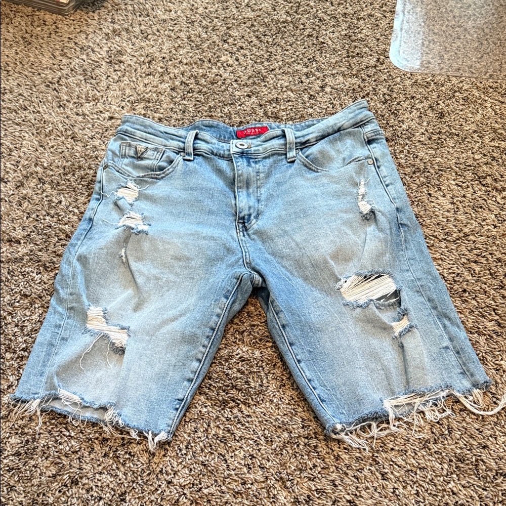 Men’s GUESS Distressed Denim Shorts